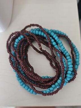 Turquoise and Brown Beaded Women's Bracelet Set